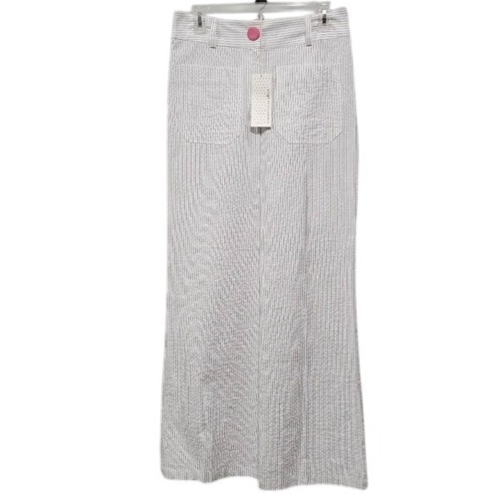 Anthropologie Corey Lynn Calter Pants Size 6 Wide Leg White Pinstripe Seersucker